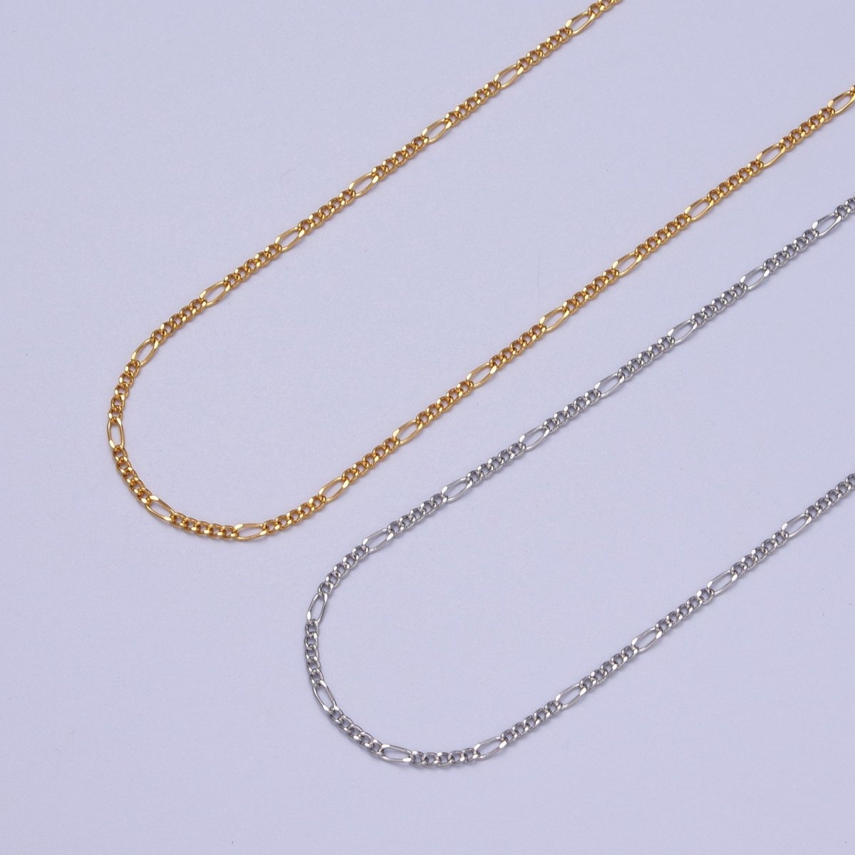24K Gold Filled 1.7mm Figaro Dainty Unfinished Bulk Chain in Gold &amp; Silver | ROLL-984, ROLL-985