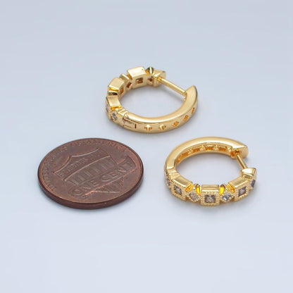 24K Gold Filled 17mm Geometric CZ Huggie Earrings | T192
