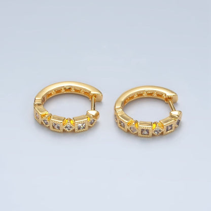 24K Gold Filled 17mm Geometric CZ Huggie Earrings | T192