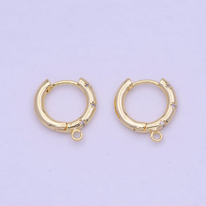 24K Gold Filled 17mm Huggie Open Loop Round Cubic Zirconia Hoop Earrings Supply  L-844