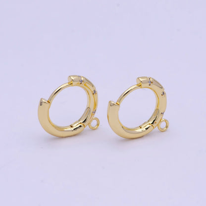 24K Gold Filled 17mm Huggie Open Loop Round Cubic Zirconia Hoop Earrings Supply  L-844