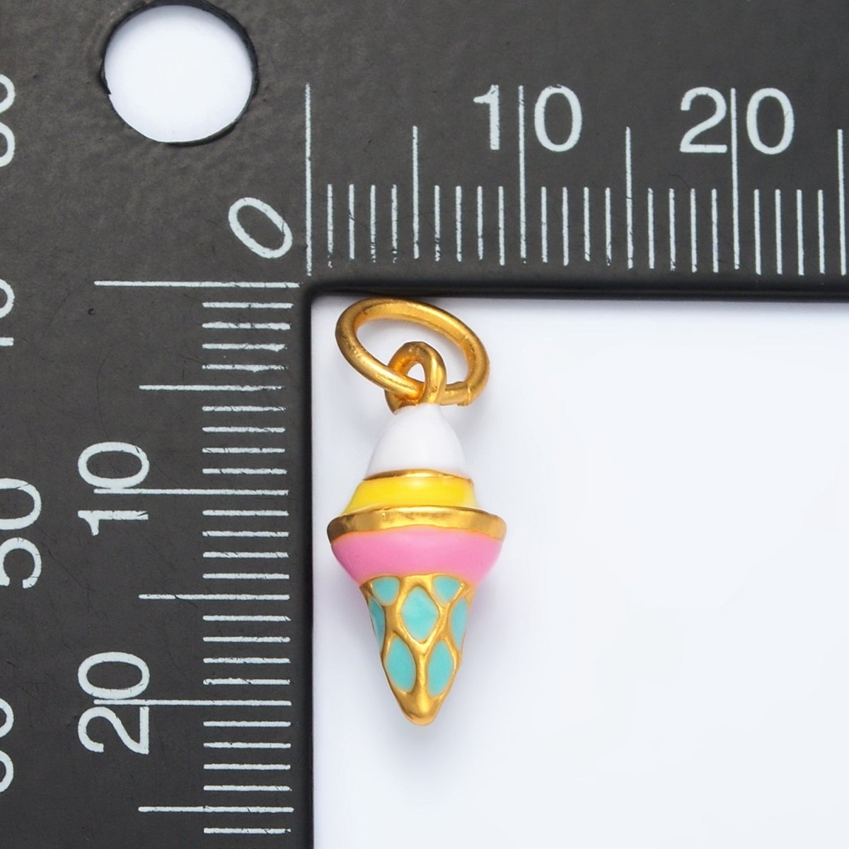 24K Gold Filled Mini Ice Cream Cone Dessert Enamel Charm | AG917