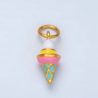 24K Gold Filled Mini Ice Cream Cone Dessert Enamel Charm | AG917