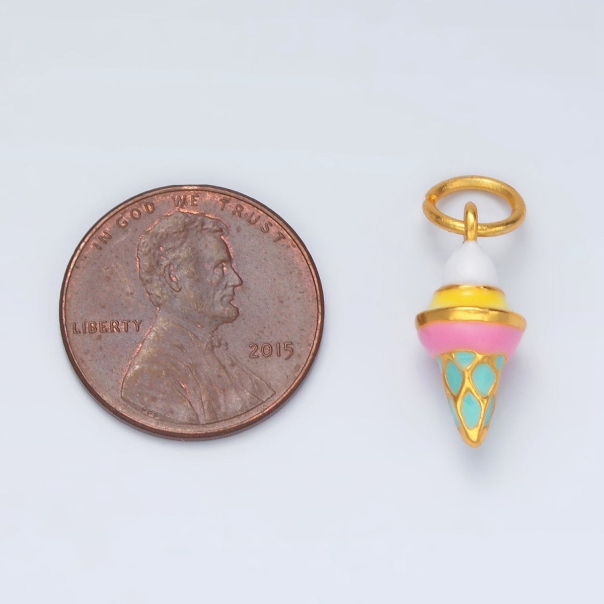 24K Gold Filled Mini Ice Cream Cone Dessert Enamel Charm | AG917