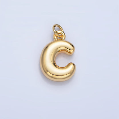 24K Gold Filled 17mm Initial Letter Chubby Balloon Charm | A1513 - A1525