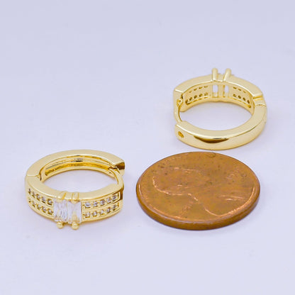 24K Gold Filled 17mm Micro Paved CZ Double Row Radiance Hinged Huggie Hoops Earrings in Gold &amp; Silver | AJ-123 AJ-124