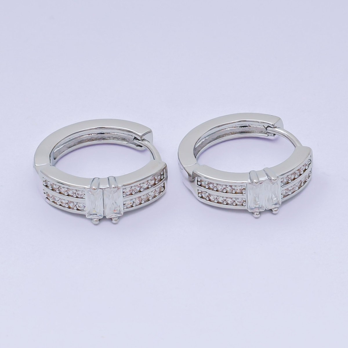 24K Gold Filled 17mm Micro Paved CZ Double Row Radiance Hinged Huggie Hoops Earrings in Gold &amp; Silver | AJ-123 AJ-124