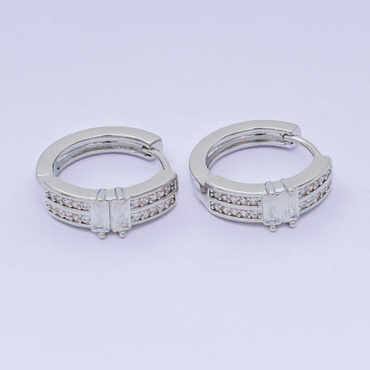 24K Gold Filled 17mm Micro Paved CZ Double Row Radiance Hinged Huggie Hoops Earrings in Gold &amp; Silver | AJ-123 AJ-124