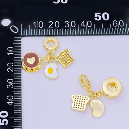 24K Gold Filled 17mm Micro Paved CZ Enamel Art Breakfast Set Charm in Coffee, Egg, &amp; Bread | AH-595