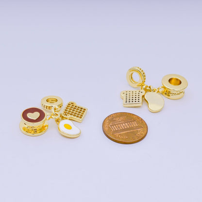 24K Gold Filled 17mm Micro Paved CZ Enamel Art Breakfast Set Charm in Coffee, Egg, &amp; Bread | AH-595