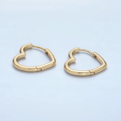 24K Gold Filled 17mm Minimalist Heart Huggie Earrings | AD770