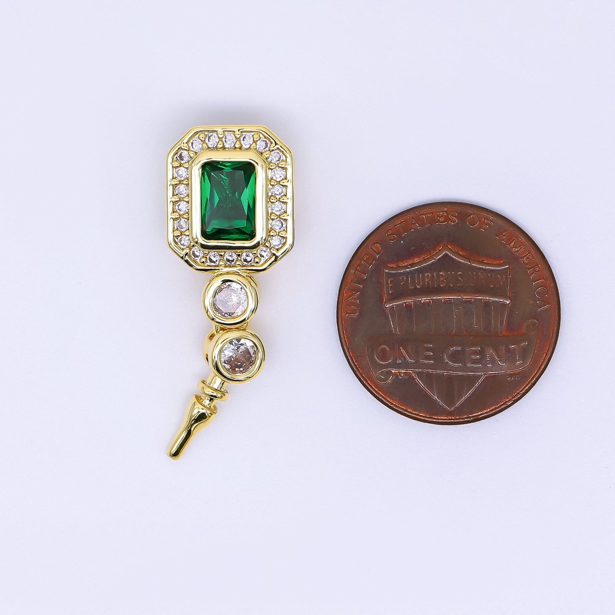 24K Gold Filled 17mm Micro Paved &amp; Emerald Green Rectangular CZ Push-In Clasp Closure Findings | Z-1267