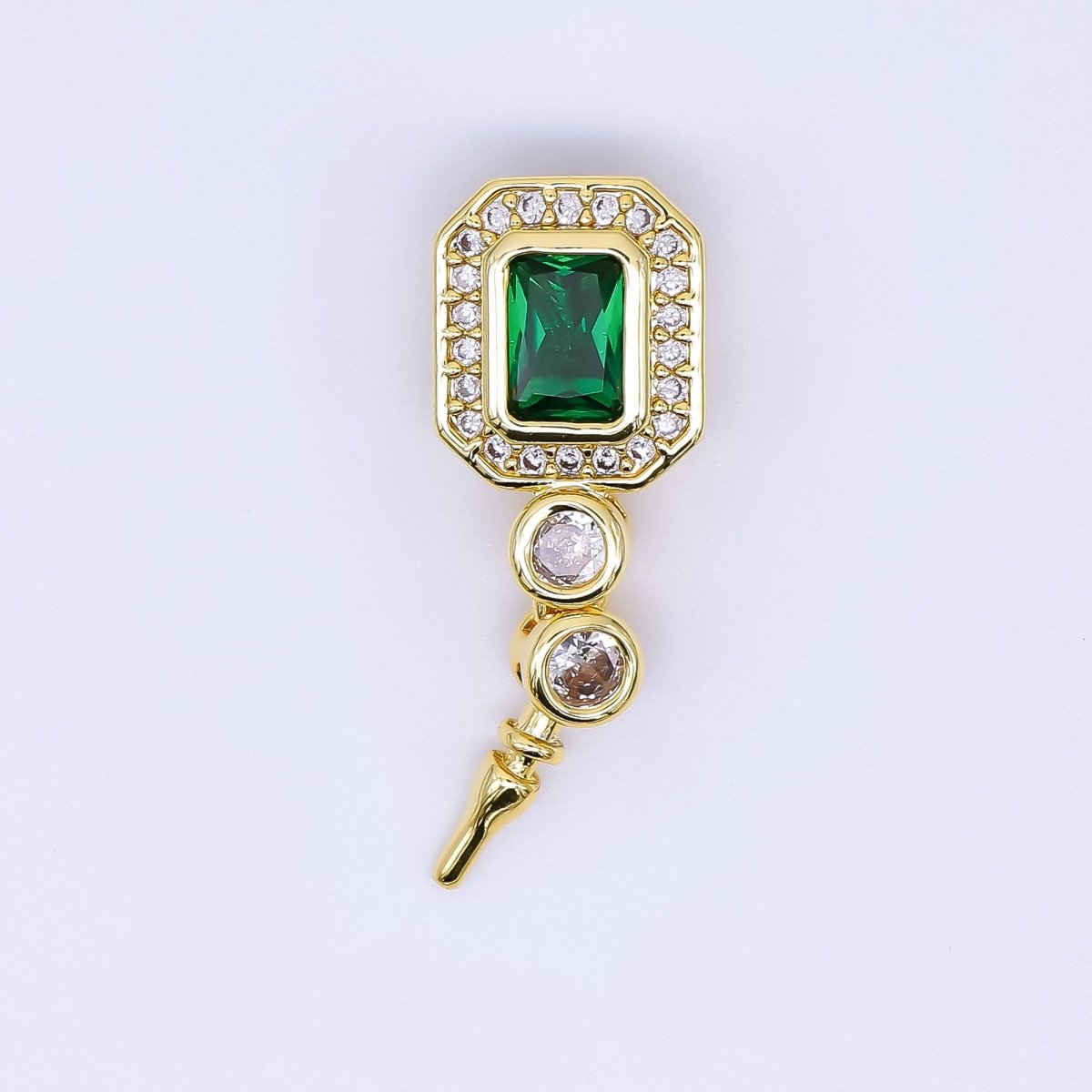 24K Gold Filled 17mm Micro Paved &amp; Emerald Green Rectangular CZ Push-In Clasp Closure Findings | Z-1267