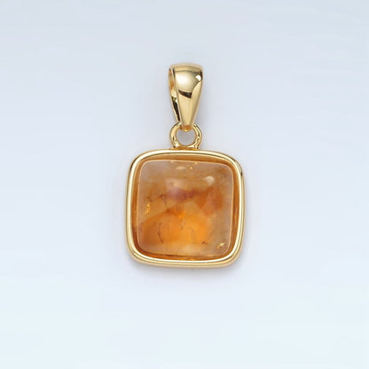 24K Gold Filled 17mm Natural Gemstone Bezel Square Pendant | AH165 - AH168