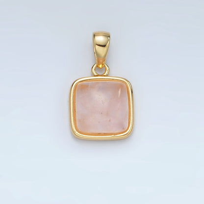 24K Gold Filled 17mm Natural Gemstone Bezel Square Pendant | AH165 - AH168