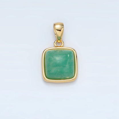 24K Gold Filled 17mm Natural Gemstone Bezel Square Pendant | AH165 - AH168