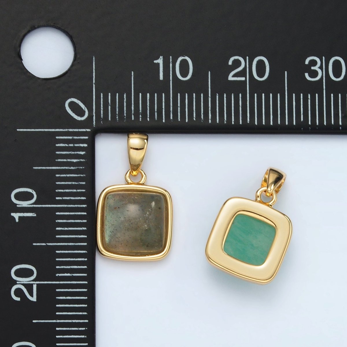 24K Gold Filled 17mm Natural Gemstone Bezel Square Pendant | AH165 - AH168