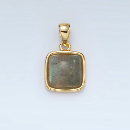 24K Gold Filled 17mm Natural Gemstone Bezel Square Pendant | AH165 - AH168
