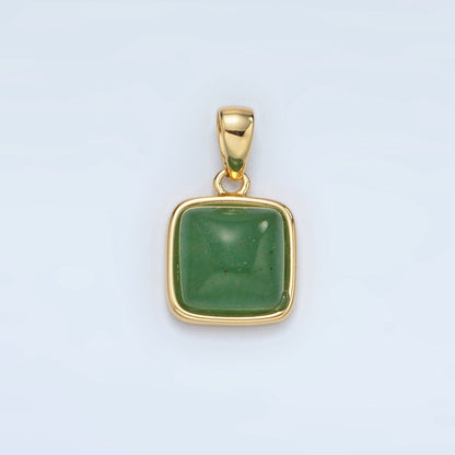 24K Gold Filled 17mm Natural Gemstone Bezel Square Pendant | AH165 - AH168