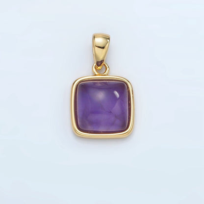 24K Gold Filled 17mm Natural Gemstone Bezel Square Pendant | AH165 - AH168