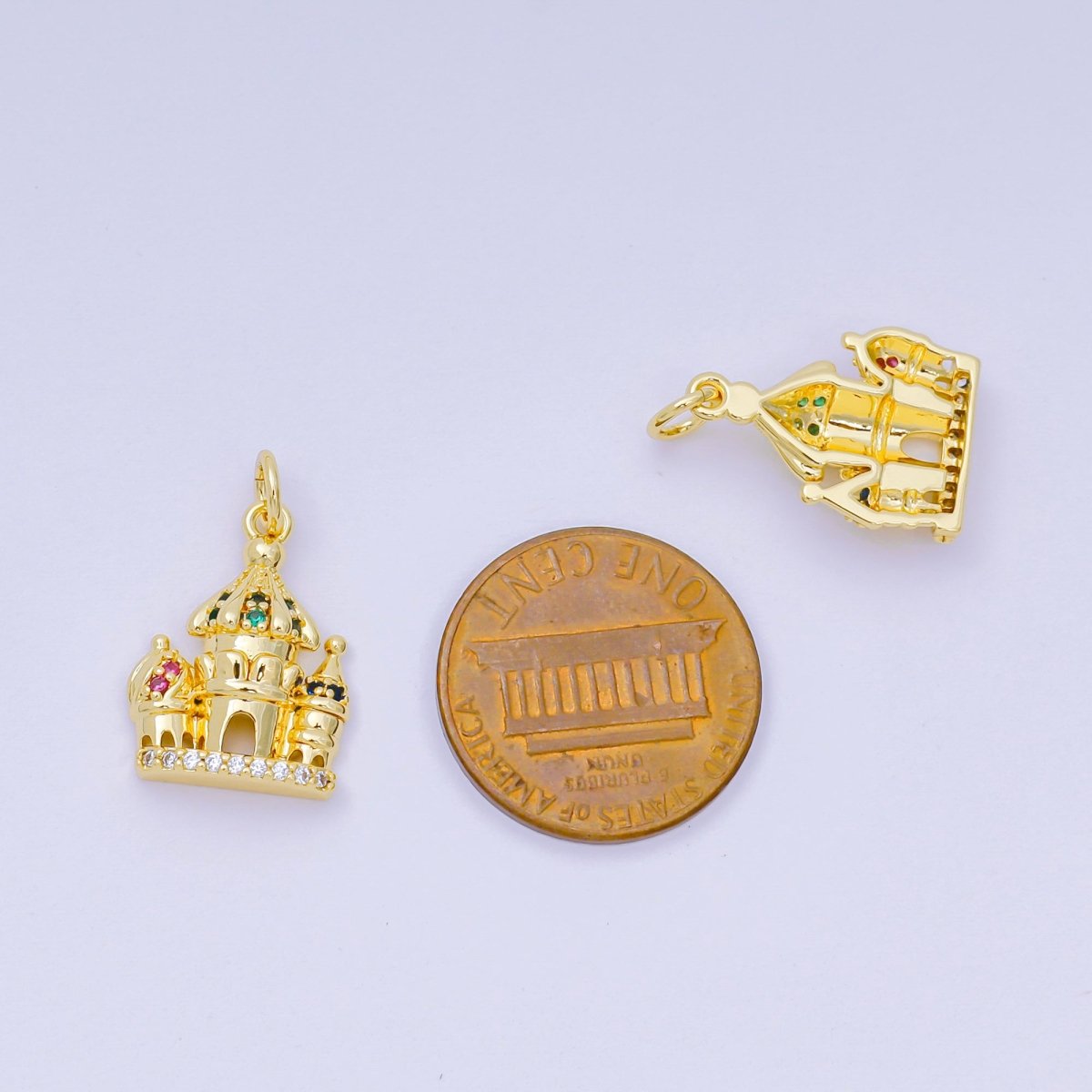 24K Gold Filled Multicolor CZ Micro Paved Princess Castle Charm | AH680