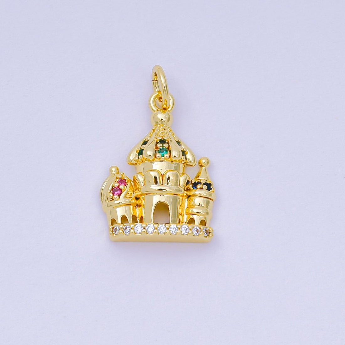 24K Gold Filled Multicolor CZ Micro Paved Princess Castle Charm | AH680