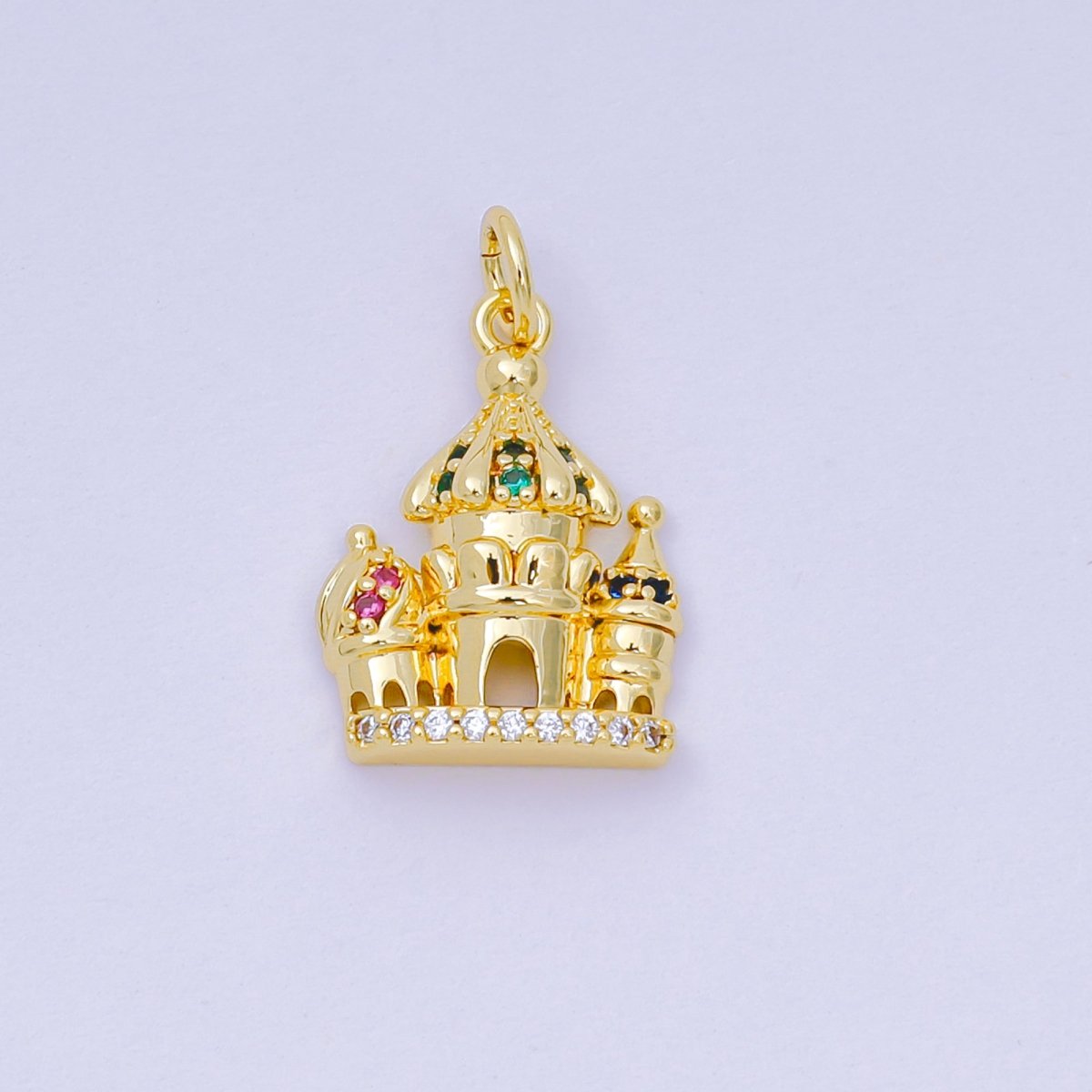 24K Gold Filled Multicolor CZ Micro Paved Princess Castle Charm | AH680