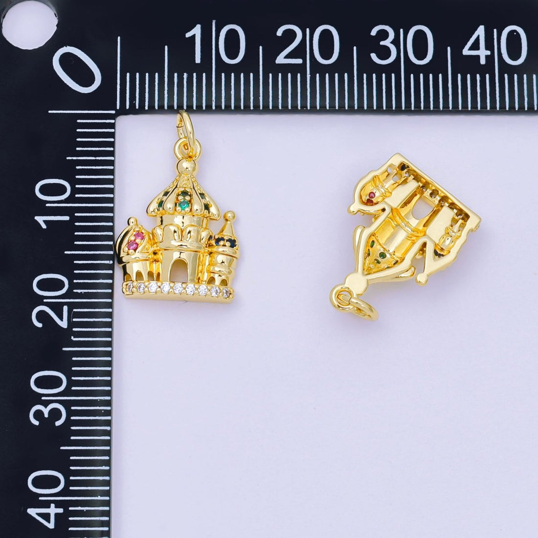 24K Gold Filled Multicolor CZ Micro Paved Princess Castle Charm | AH680