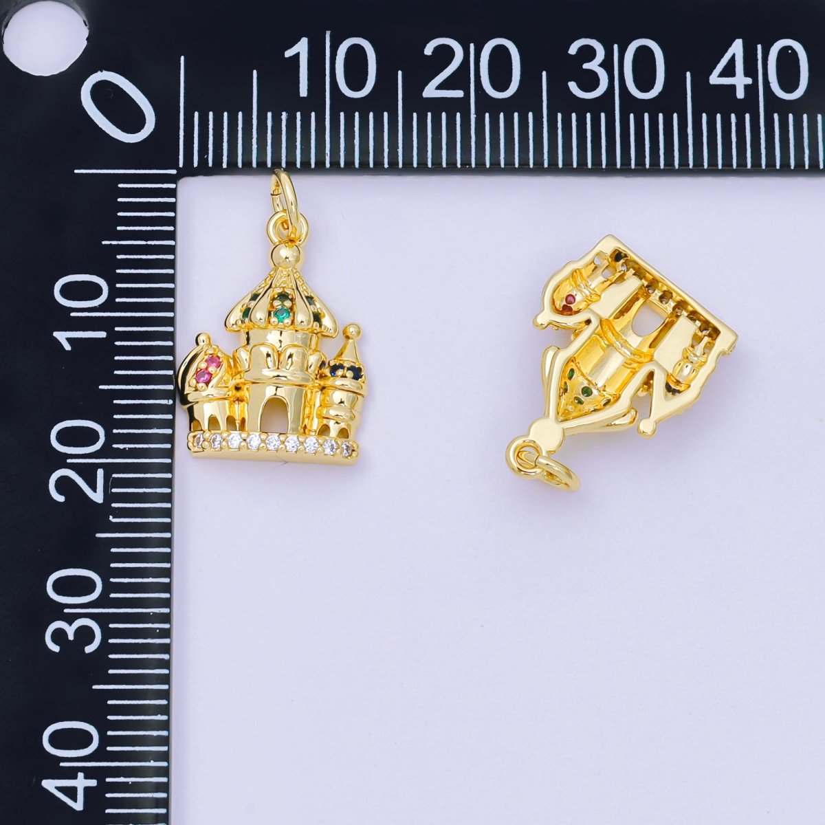 24K Gold Filled Multicolor CZ Micro Paved Princess Castle Charm | AH680