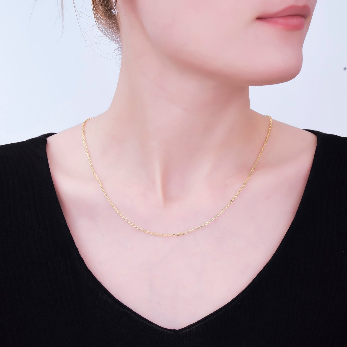 24K Gold Filled 1.7mm Sunburst Hammered Cable 17.5 Inch Chain Necklace | WA-3227