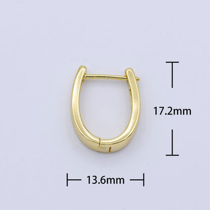 24K Gold Filled 17mm U-Shaped Oblong Huggie Hoop Earrings | AB1018