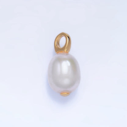 24K Gold Filled 17mm White Button Freshwater Pearl Drop Minimalist Pendant | P1917