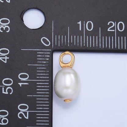 24K Gold Filled 17mm White Button Freshwater Pearl Drop Minimalist Pendant | P1917