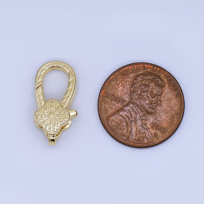 24K Gold Filled 18.6mm Design Textured Snowflake Lobster Clasp Charm Finding | Z1354