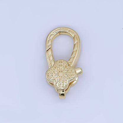 24K Gold Filled 18.6mm Design Textured Snowflake Lobster Clasp Charm Finding | Z1354