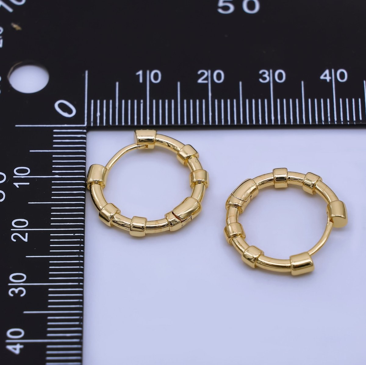 24K Gold Filled 18mm Beaded Hoop Earrings Modern Tube Design Hoops | AB1657