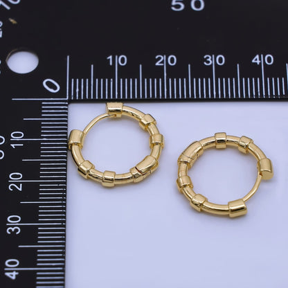24K Gold Filled 18mm Beaded Hoop Earrings Modern Tube Design Hoops | AB1657