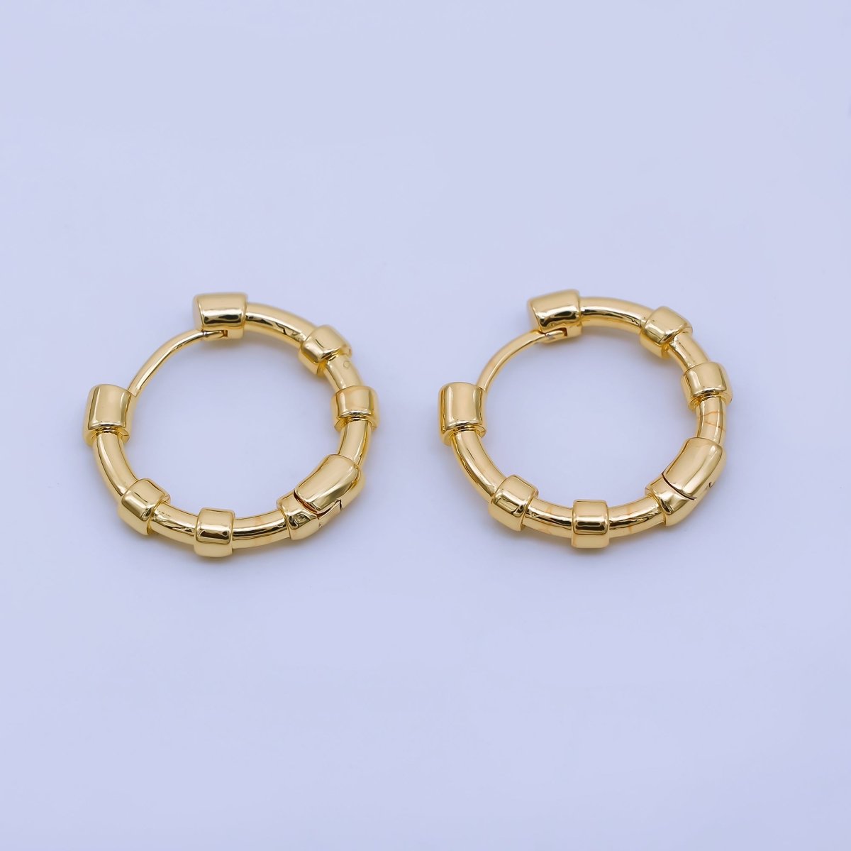 24K Gold Filled 18mm Beaded Hoop Earrings Modern Tube Design Hoops | AB1657