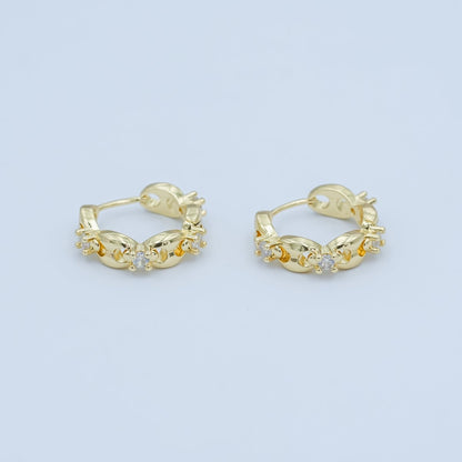 24K Gold Filled 18mm CZ Anchor Mariner Huggie Earrings | AI431