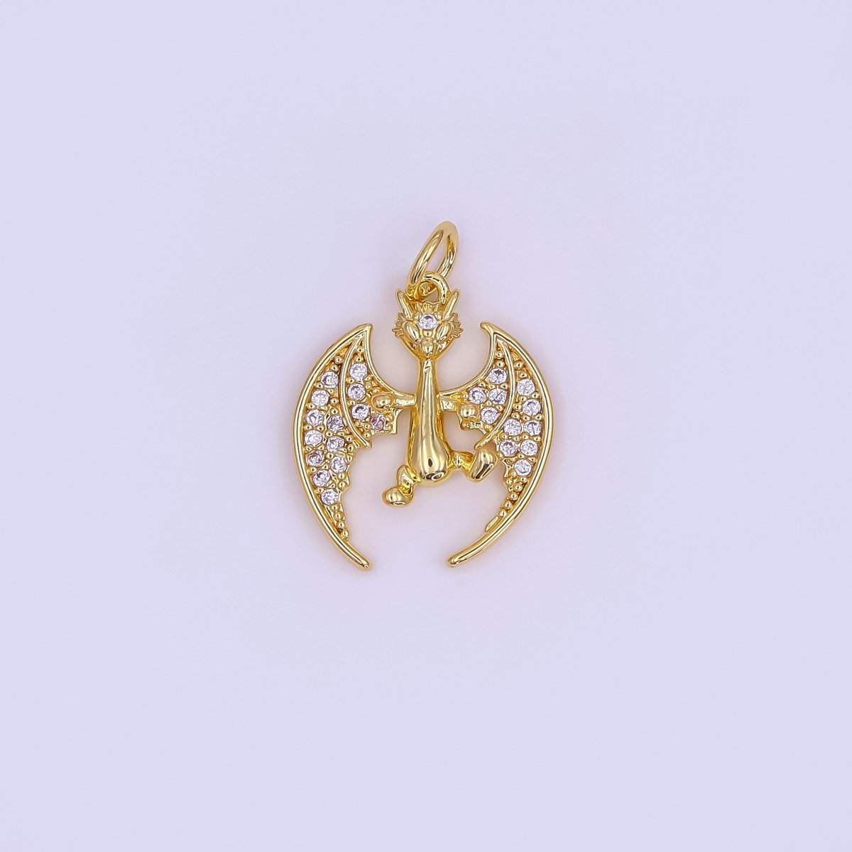 24K Gold Filled 18mm Micro Paved CZ Bat The Mystic Dragon Charm in Gold &amp; Silver | AF495