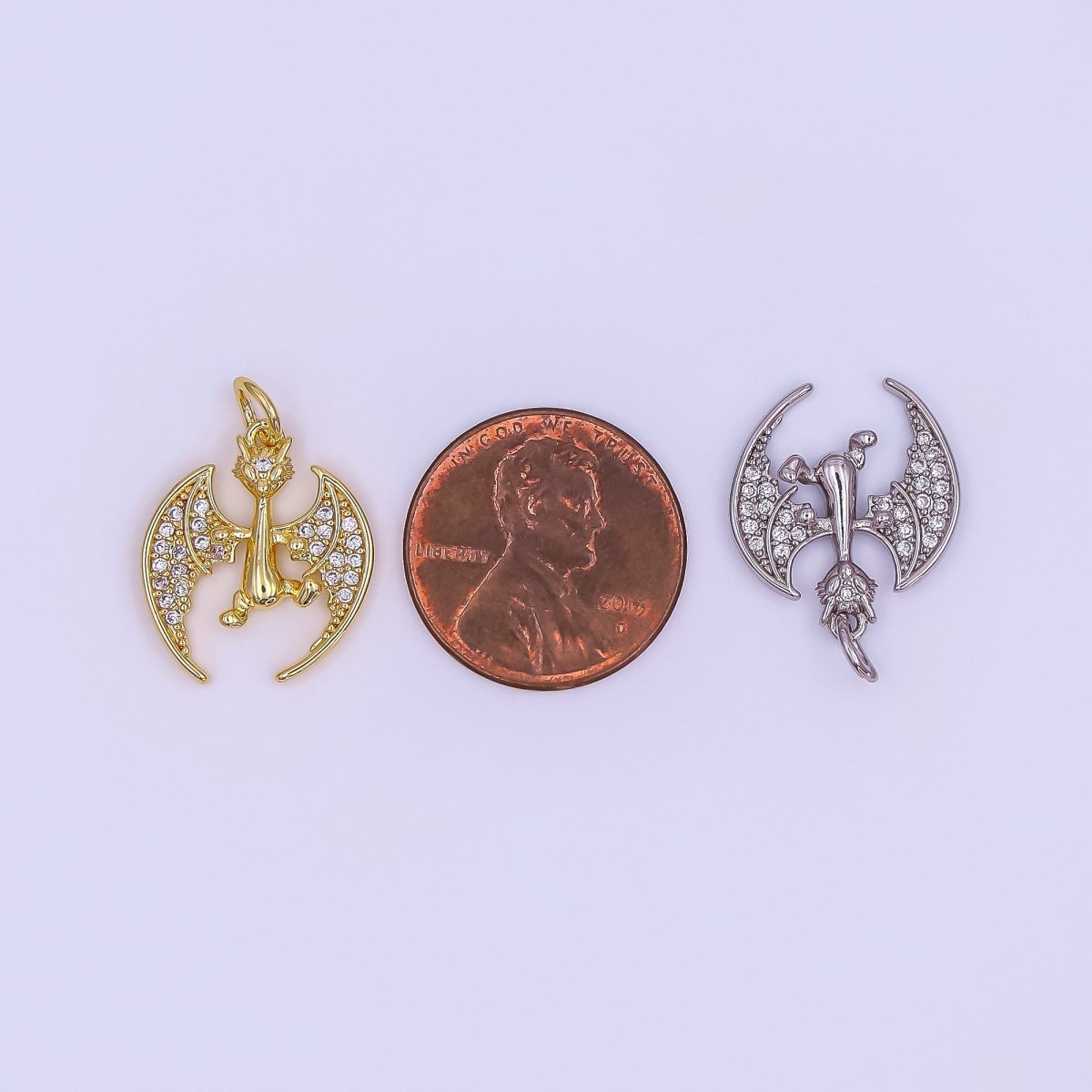 24K Gold Filled 18mm Micro Paved CZ Bat The Mystic Dragon Charm in Gold &amp; Silver | AF495