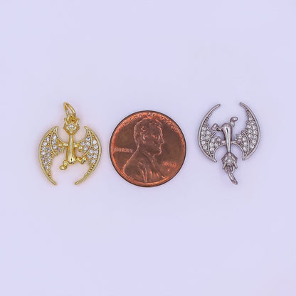 24K Gold Filled 18mm Micro Paved CZ Bat The Mystic Dragon Charm in Gold &amp; Silver | AF495