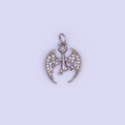 24K Gold Filled 18mm Micro Paved CZ Bat The Mystic Dragon Charm in Gold &amp; Silver | AF495