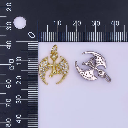 24K Gold Filled 18mm Micro Paved CZ Bat The Mystic Dragon Charm in Gold &amp; Silver | AF495