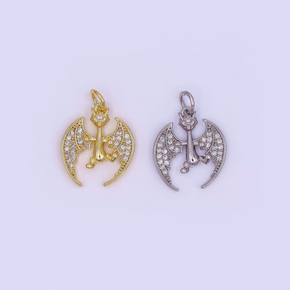 24K Gold Filled 18mm Micro Paved CZ Bat The Mystic Dragon Charm in Gold &amp; Silver | AF495
