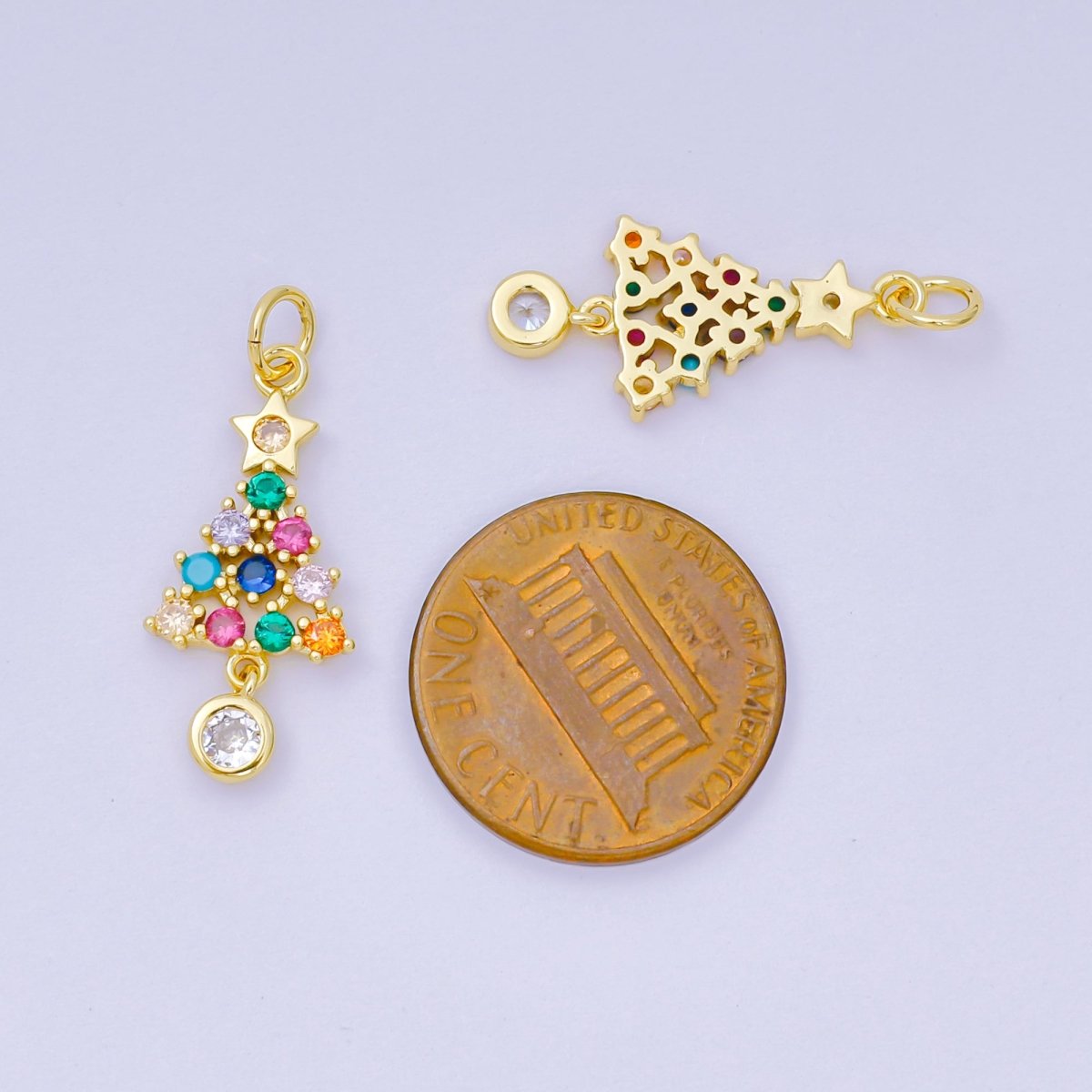 24K Gold Filled 18mm Multicolor Micro Paved CZ Christmas Tree Charm | D100