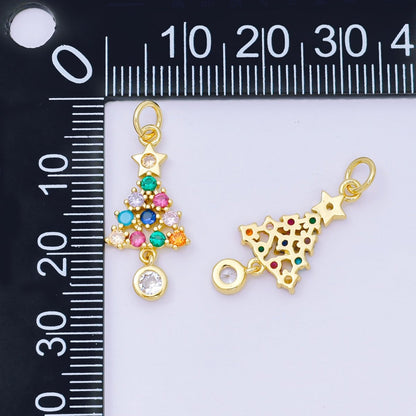 24K Gold Filled 18mm Multicolor Micro Paved CZ Christmas Tree Charm | D100