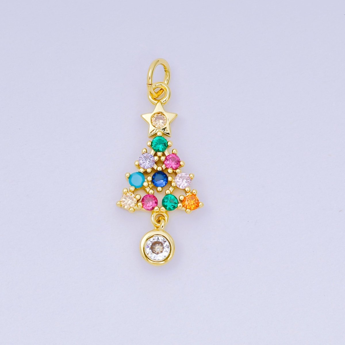 24K Gold Filled 18mm Multicolor Micro Paved CZ Christmas Tree Charm | D100