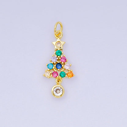 24K Gold Filled 18mm Multicolor Micro Paved CZ Christmas Tree Charm | D100