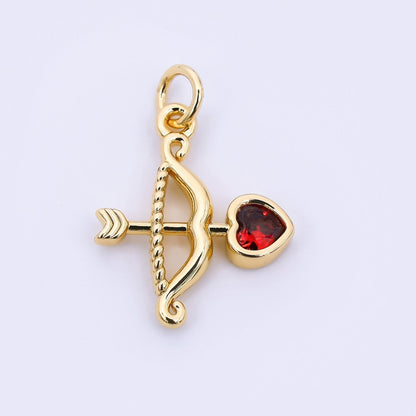 24K Gold Filled 18mm Red Heart-Shaped CZ Cupid Arrow Charm in Gold &amp; Silver | M-573
